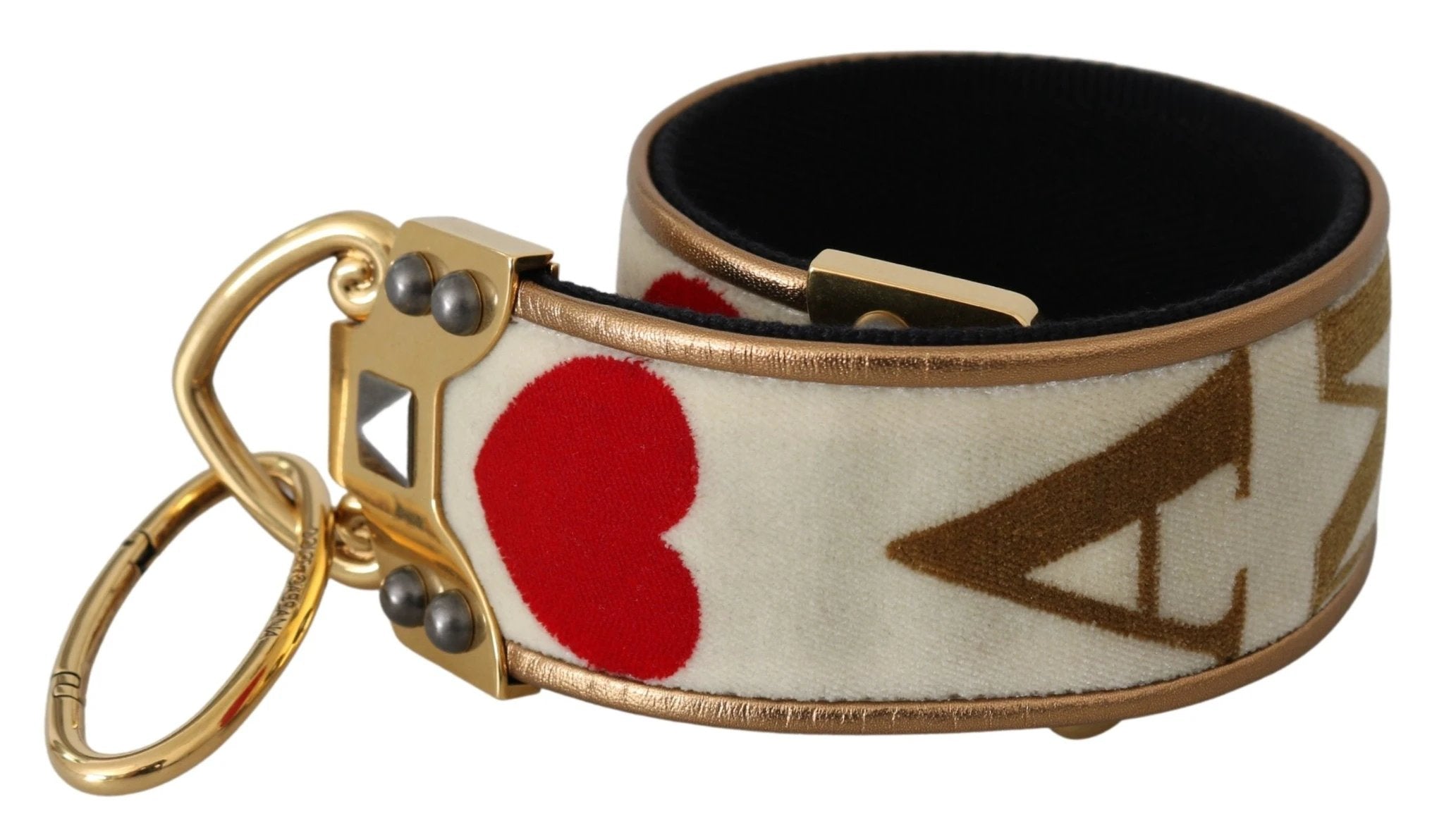 Dolce & Gabbana Gold White Textile Leather AMORE Shoulder Strap by Dolce & Gabbana