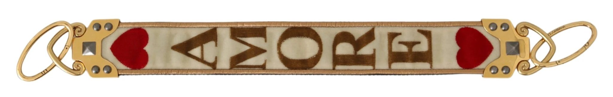 Dolce & Gabbana Gold White Textile Leather AMORE Shoulder Strap by Dolce & Gabbana
