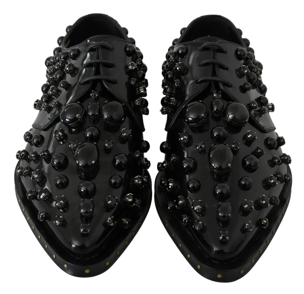 Dolce & Gabbana Black Leather Crystals Dress Broque Shoes by Dolce & Gabbana