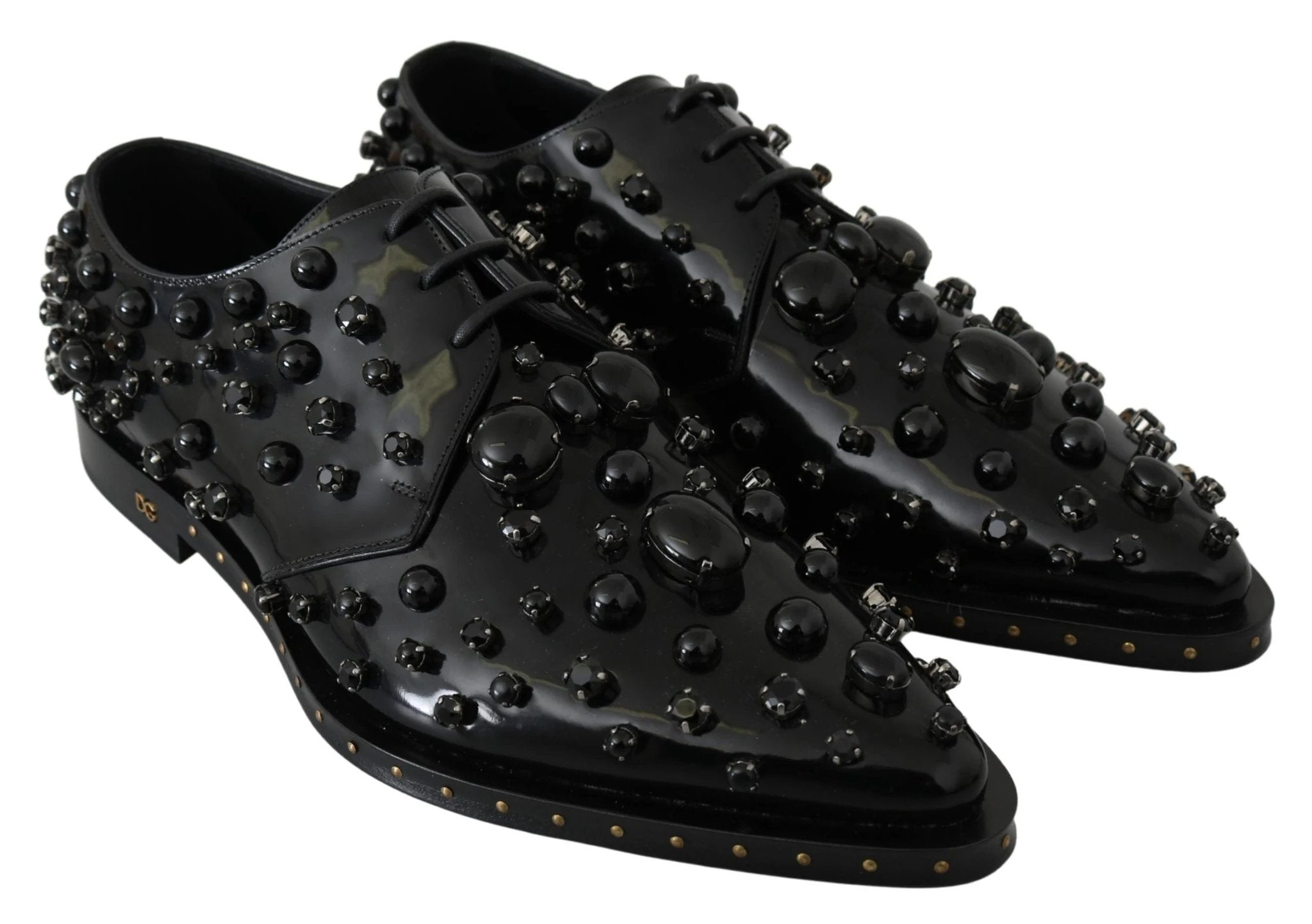 Dolce & Gabbana Black Leather Crystals Dress Broque Shoes by Dolce & Gabbana