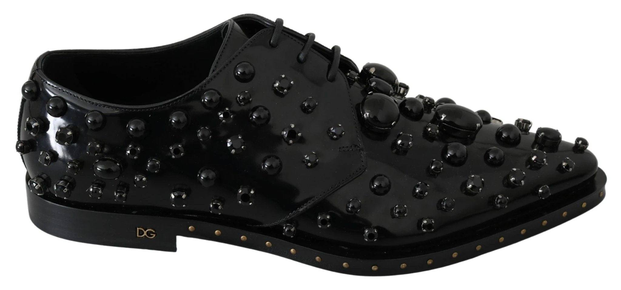 Dolce & Gabbana Black Leather Crystals Dress Broque Shoes by Dolce & Gabbana