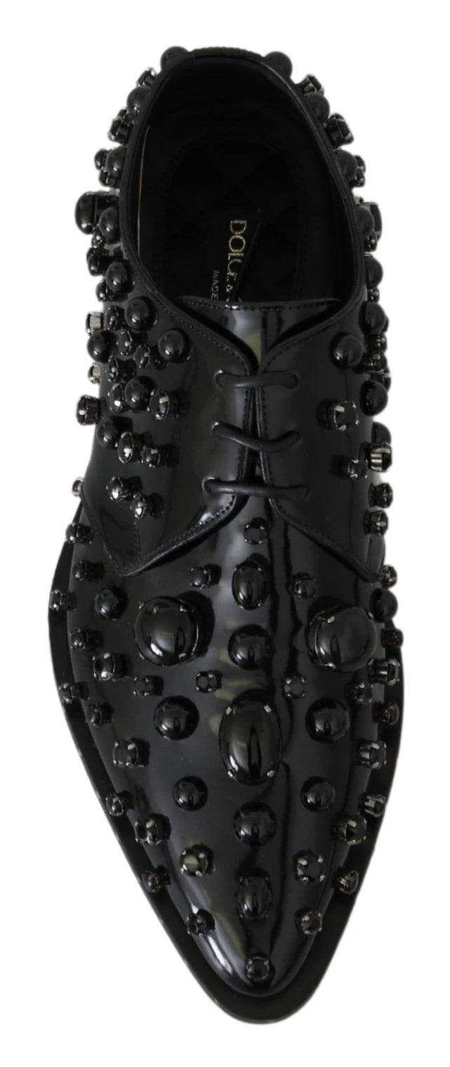 Dolce & Gabbana Black Leather Crystals Dress Broque Shoes by Dolce & Gabbana
