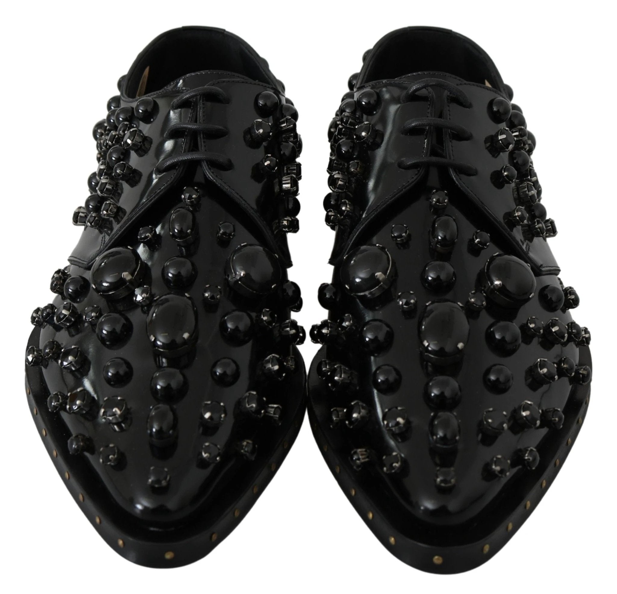 Dolce & Gabbana Black Leather Crystals Dress Broque Shoes by Dolce & Gabbana