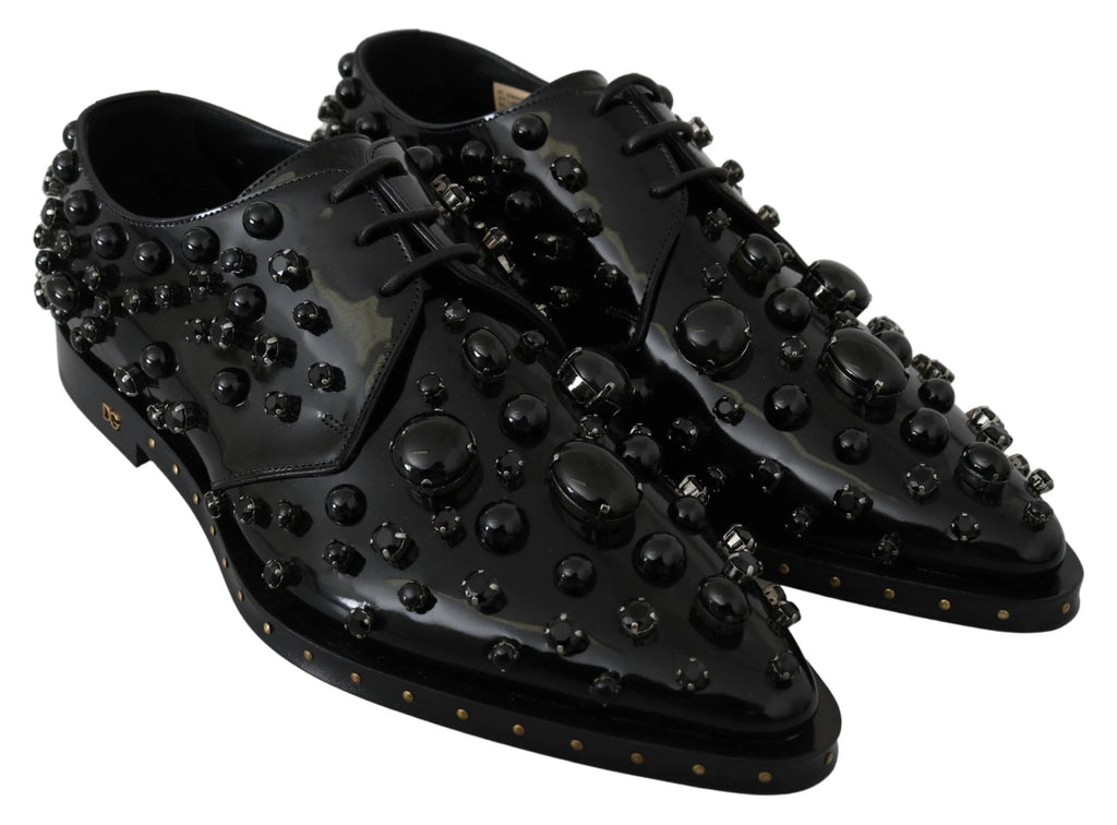 Dolce & Gabbana Black Leather Crystals Dress Broque Shoes by Dolce & Gabbana