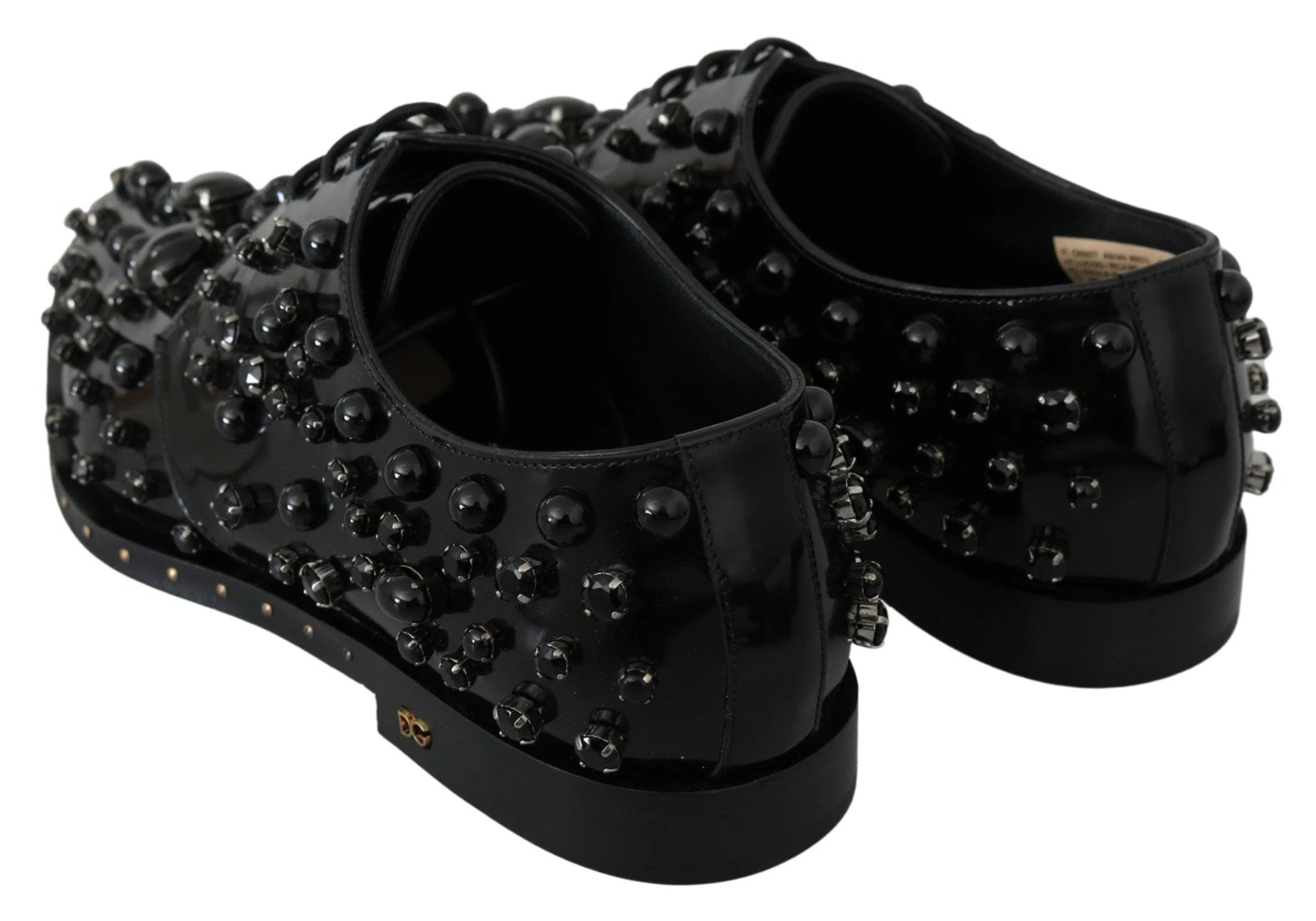 Dolce & Gabbana Black Leather Crystals Dress Broque Shoes by Dolce & Gabbana
