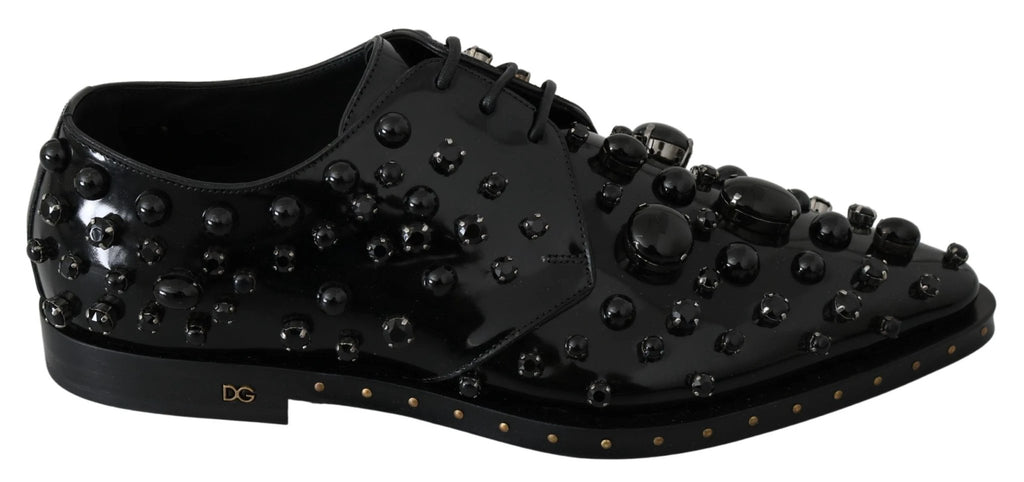 Dolce & Gabbana Black Leather Crystals Dress Broque Shoes by Dolce & Gabbana
