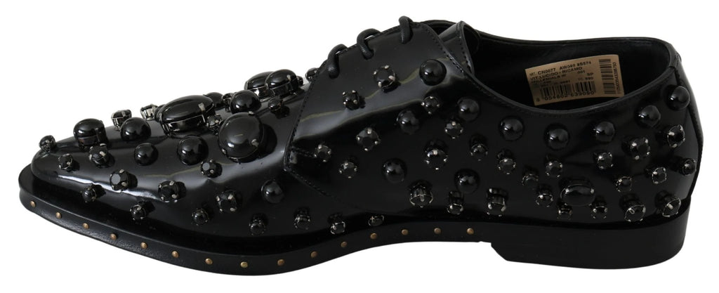 Dolce & Gabbana Black Leather Crystals Dress Broque Shoes by Dolce & Gabbana