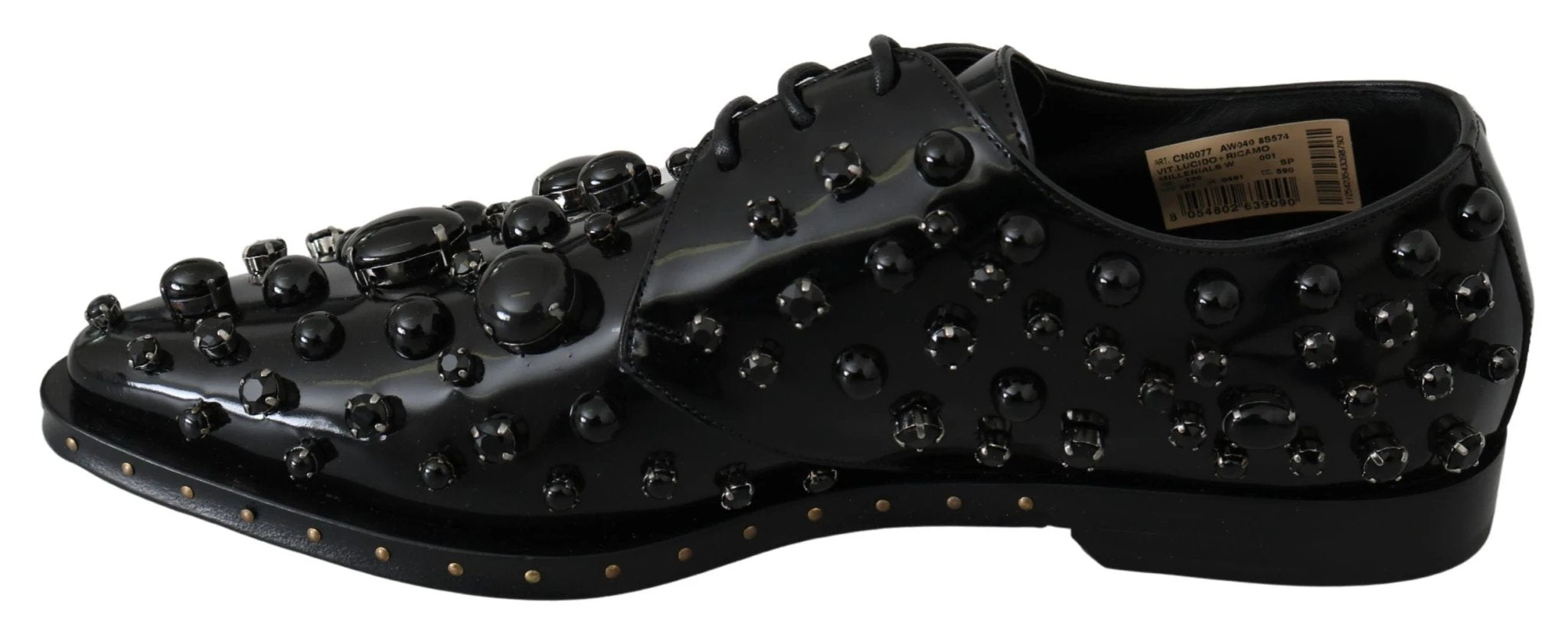 Dolce & Gabbana Black Leather Crystals Dress Broque Shoes by Dolce & Gabbana