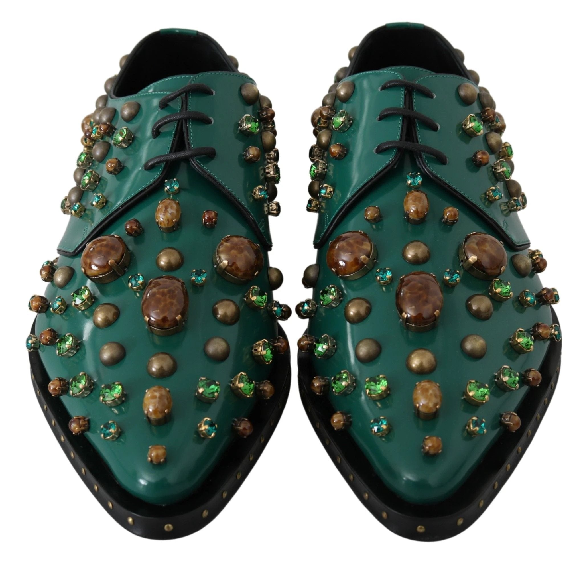 Dolce & Gabbana Green Leather Crystal Dress Broque Shoes by Dolce & Gabbana