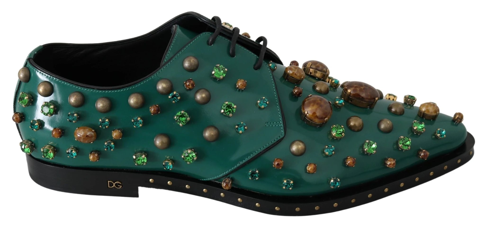 Dolce & Gabbana Green Leather Crystal Dress Broque Shoes by Dolce & Gabbana