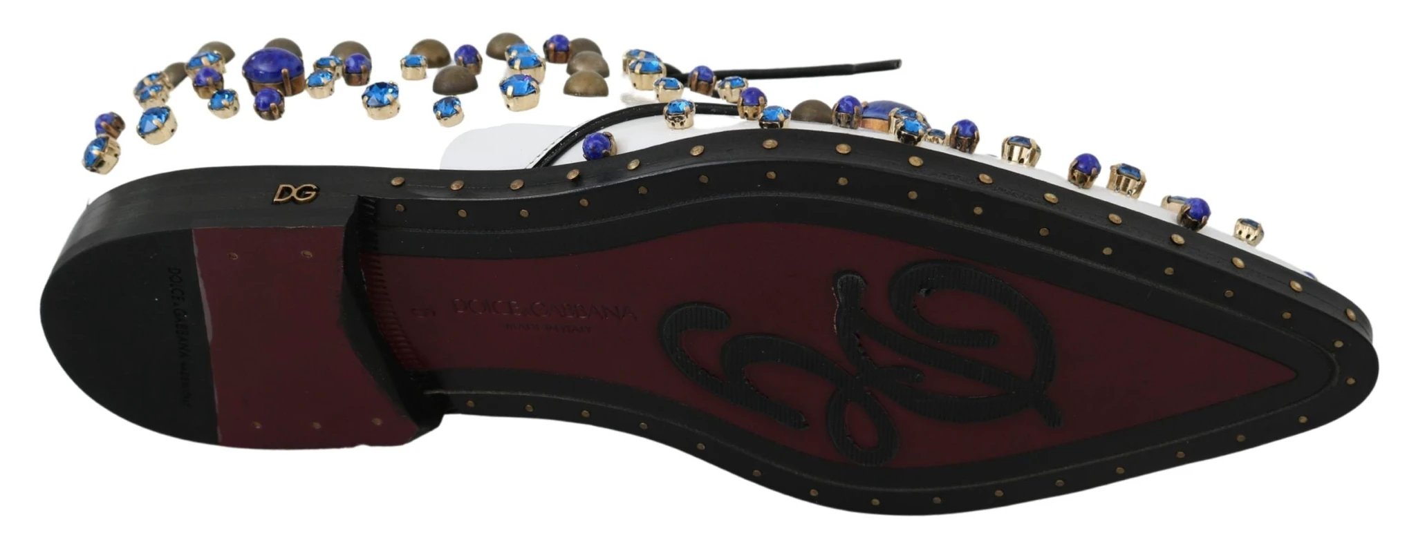 Dolce & Gabbana White Leather Crystals Dress Broque Shoes by Dolce & Gabbana