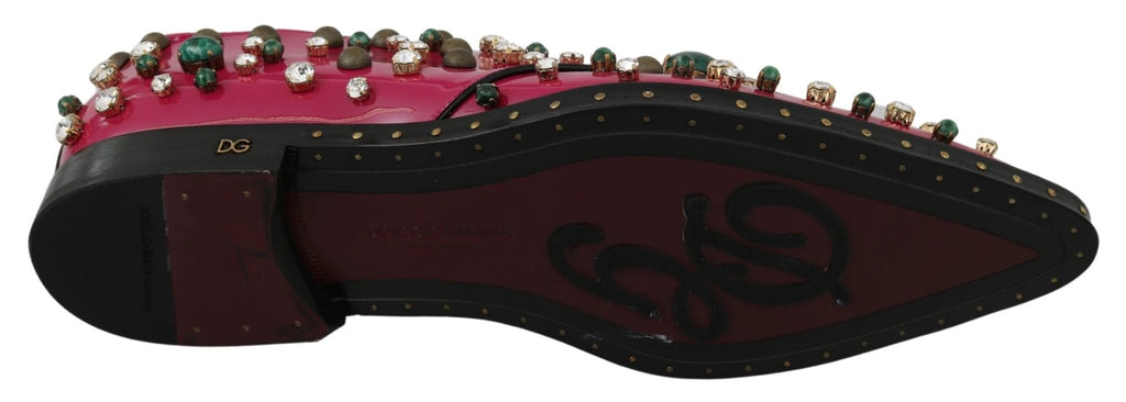Dolce & Gabbana Pink Leather Crystals Dress Broque Shoes by Dolce & Gabbana
