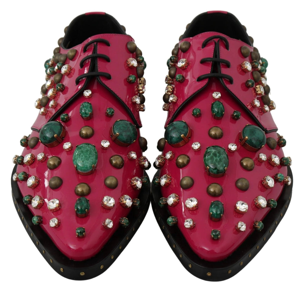Dolce & Gabbana Pink Leather Crystals Dress Broque Shoes by Dolce & Gabbana
