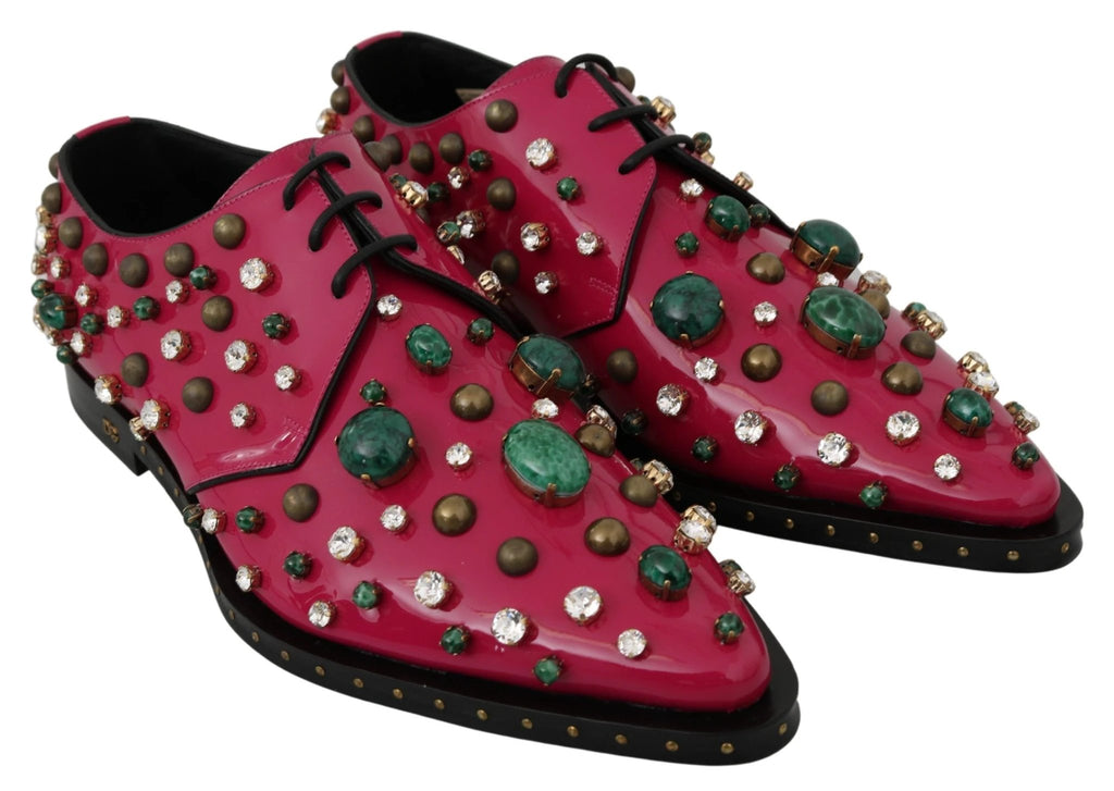 Dolce & Gabbana Pink Leather Crystals Dress Broque Shoes by Dolce & Gabbana