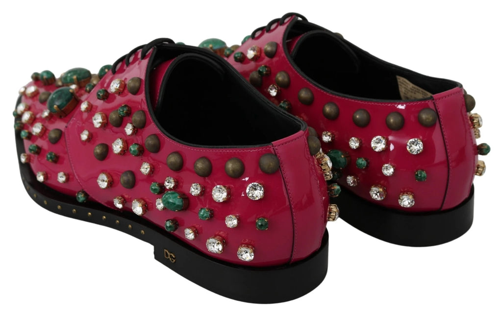 Dolce & Gabbana Pink Leather Crystals Dress Broque Shoes by Dolce & Gabbana