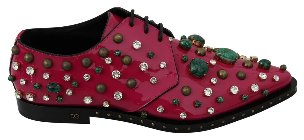Dolce & Gabbana Pink Leather Crystals Dress Broque Shoes by Dolce & Gabbana