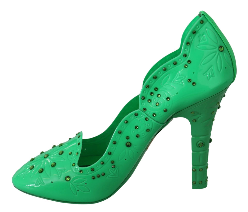 Dolce & Gabbana Green Crystal Floral Heels CINDERELLA Shoes by Dolce & Gabbana