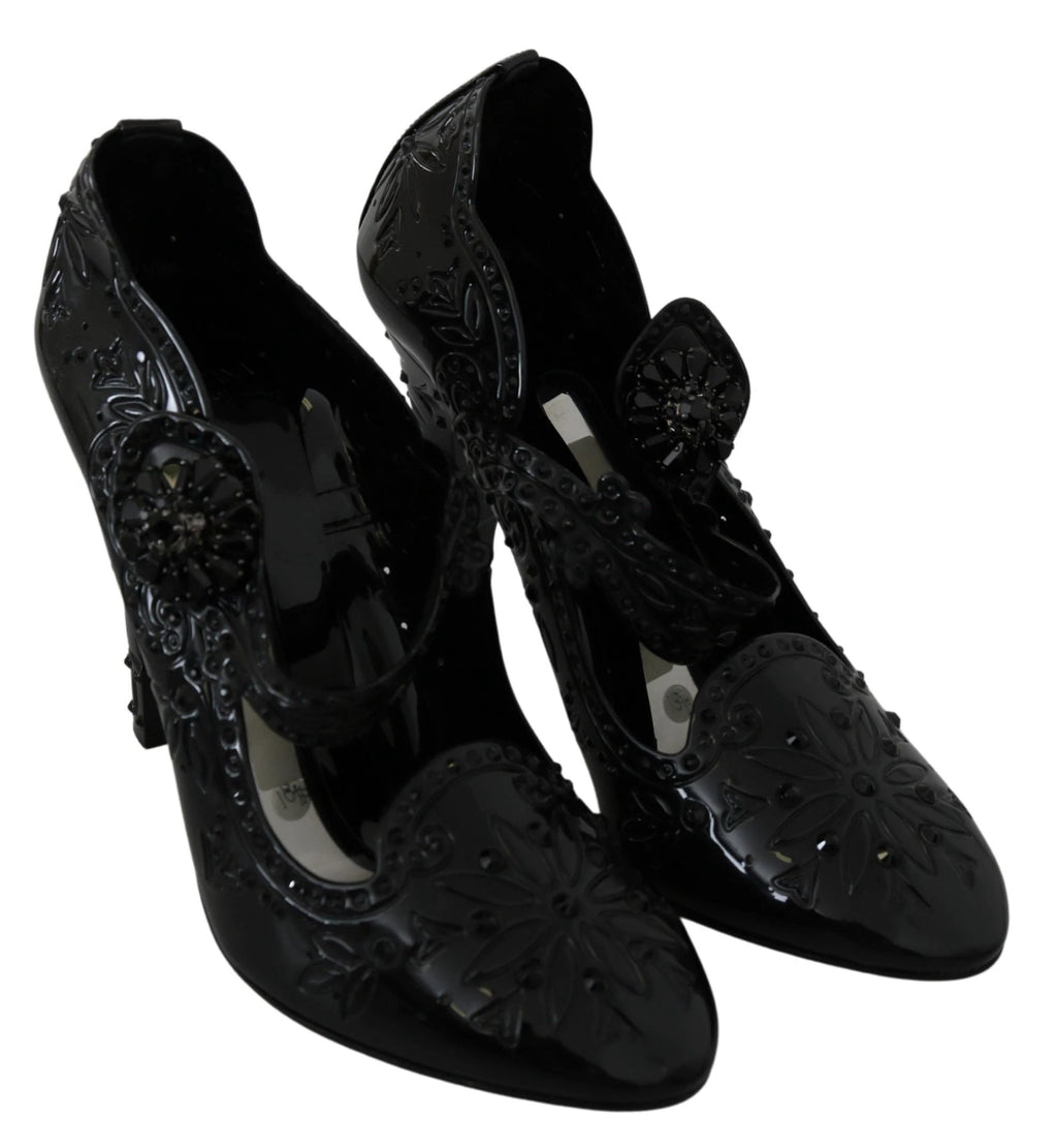 Dolce & Gabbana Black Floral Crystal CINDERELLA Heels Shoes by Dolce & Gabbana