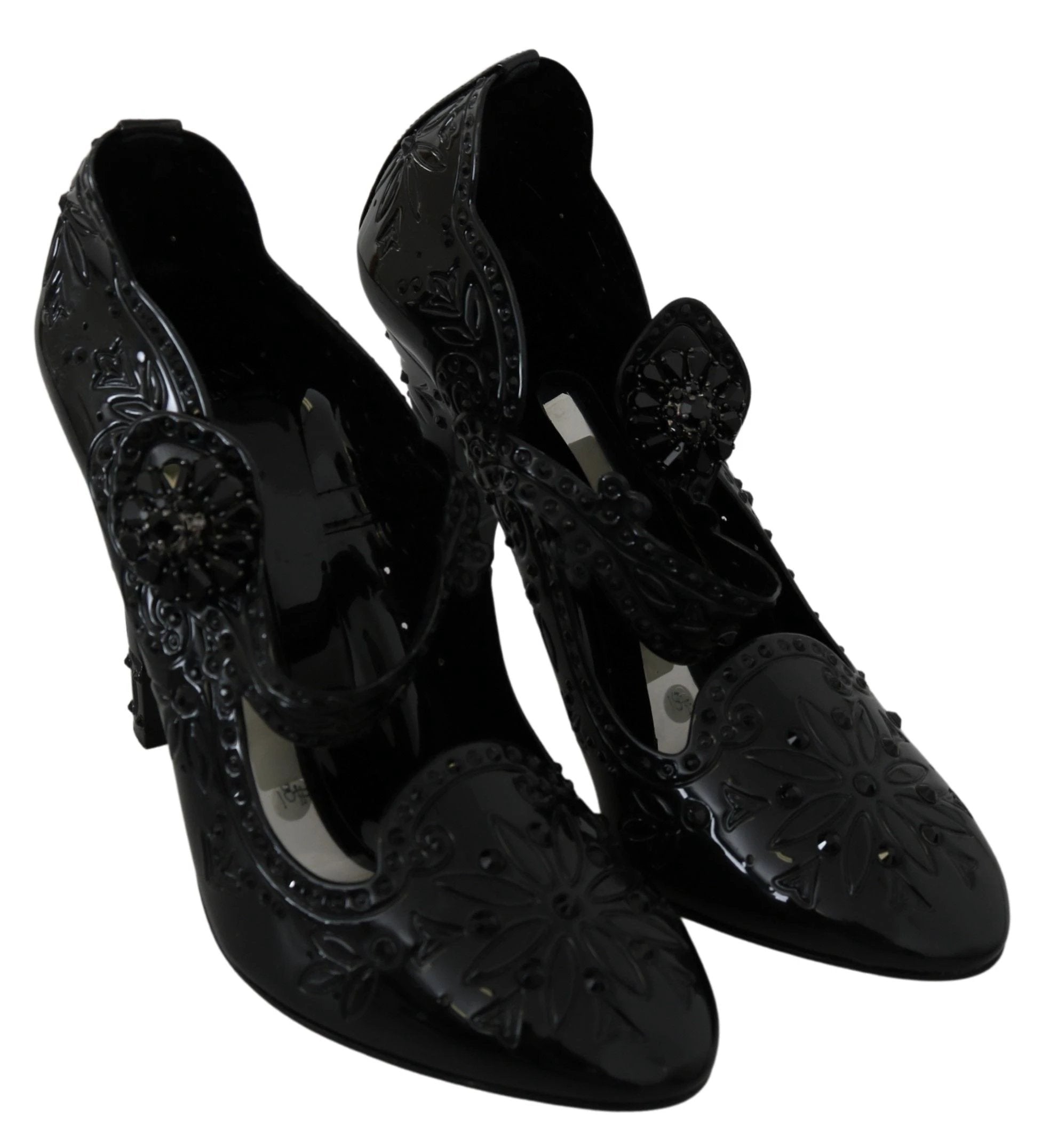 Dolce & Gabbana Black Floral Crystal CINDERELLA Heels Shoes by Dolce & Gabbana