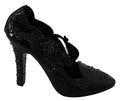 Dolce & Gabbana Black Floral Crystal CINDERELLA Heels Shoes by Dolce & Gabbana