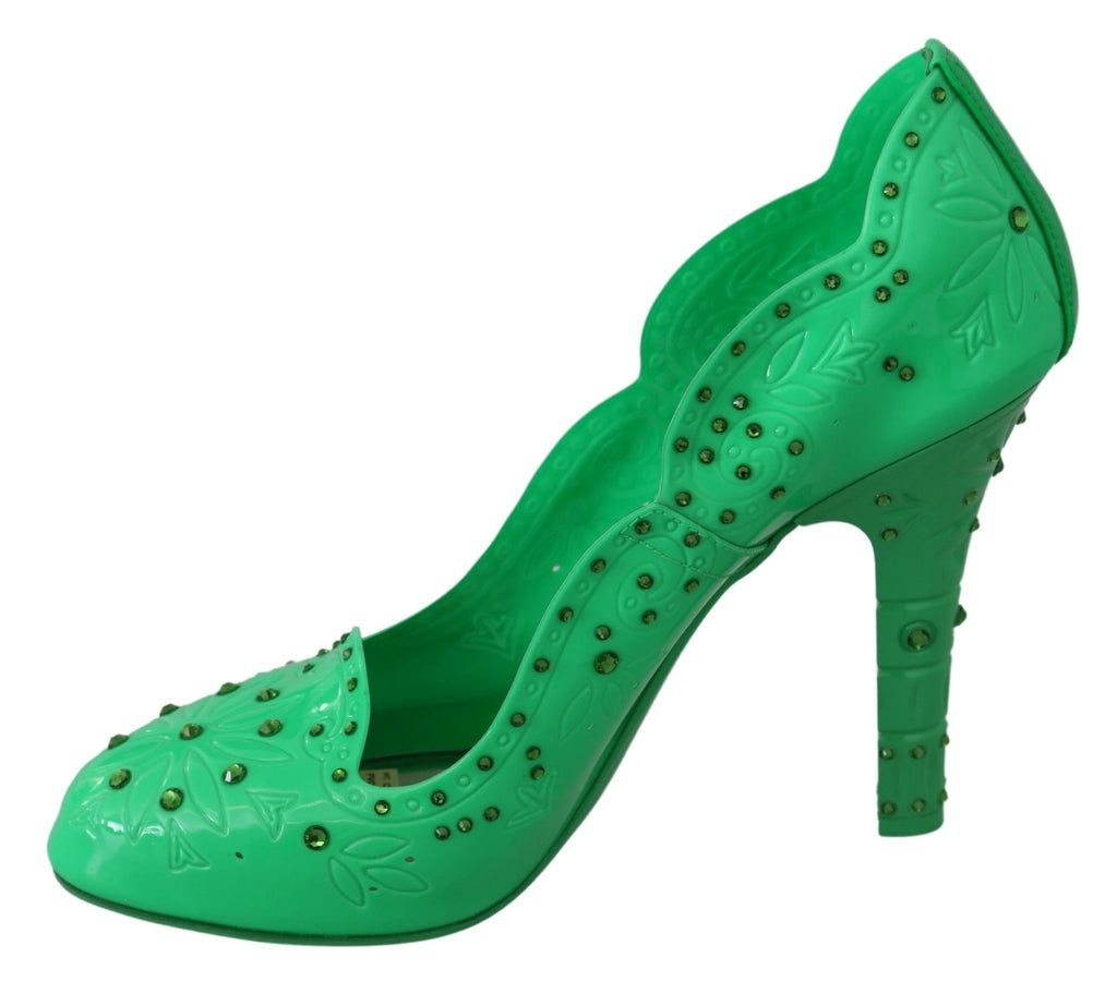Dolce & Gabbana Green Crystal Floral CINDERELLA Heels Shoes by Dolce & Gabbana