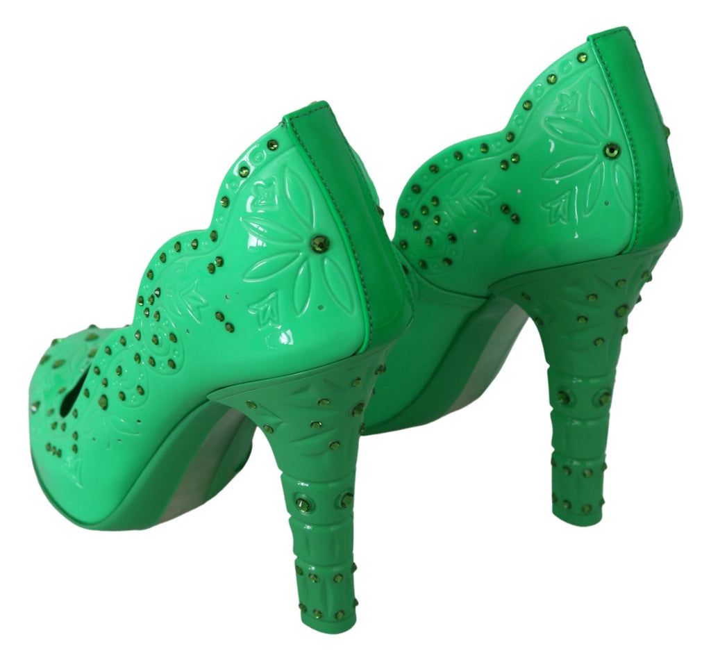 Dolce & Gabbana Green Crystal Floral CINDERELLA Heels Shoes by Dolce & Gabbana