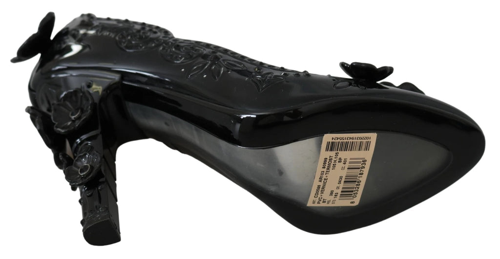 Dolce & Gabbana Black Floral Crystal CINDERELLA Heels Shoes by Dolce & Gabbana