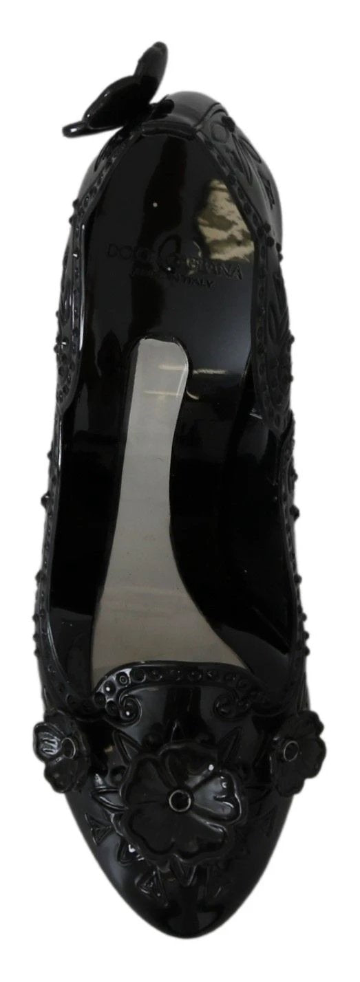 Dolce & Gabbana Black Floral Crystal CINDERELLA Heels Shoes by Dolce & Gabbana