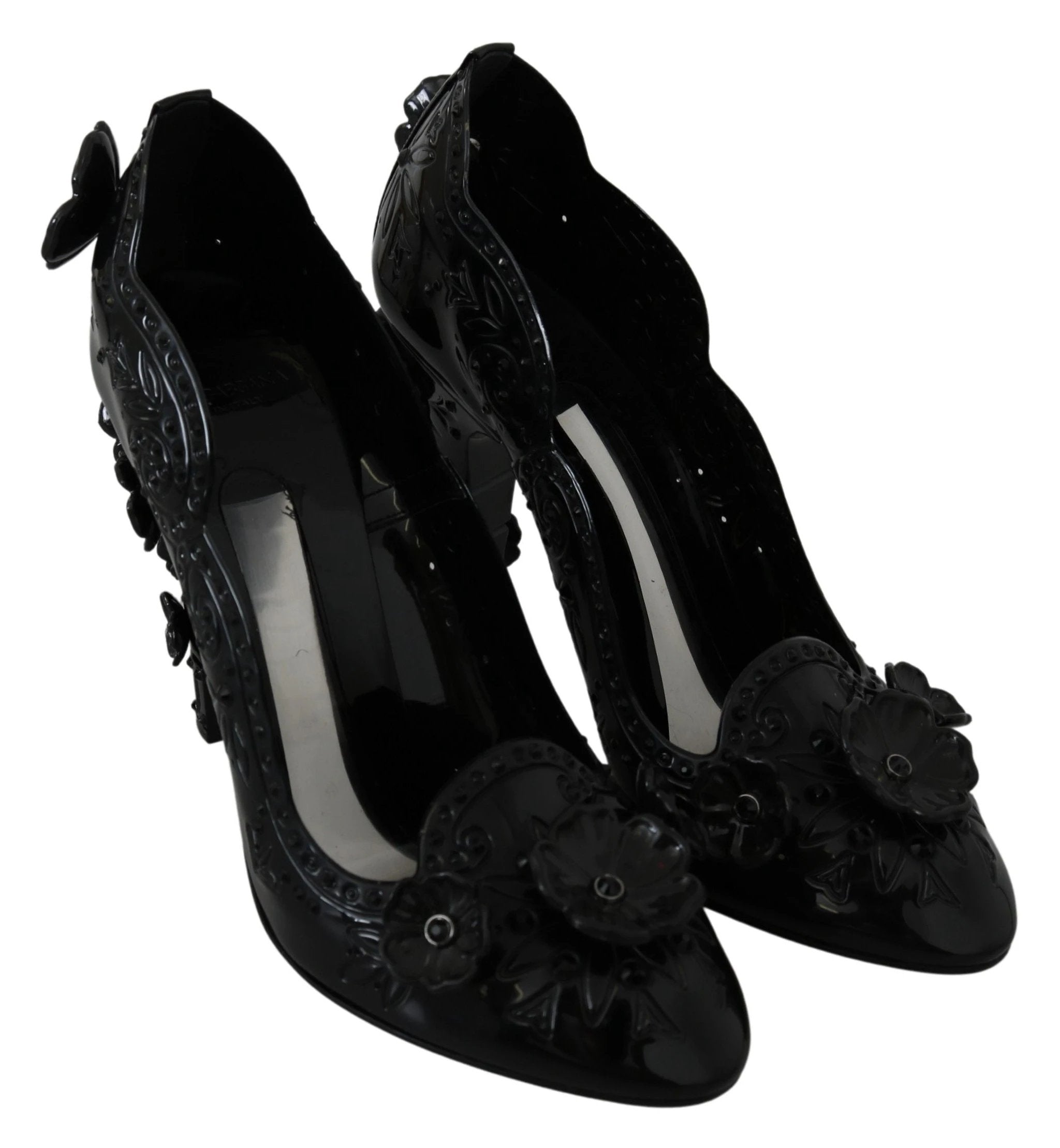 Dolce & Gabbana Black Floral Crystal CINDERELLA Heels Shoes by Dolce & Gabbana