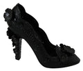 Dolce & Gabbana Black Floral Crystal CINDERELLA Heels Shoes by Dolce & Gabbana