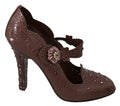 Dolce & Gabbana Brown Floral Crystal CINDERELLA Heels Shoes by Dolce & Gabbana