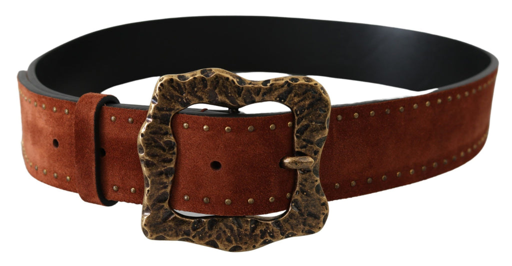 Dolce & Gabbana Brown Suede Leather Studded Baroque Belt by Dolce & Gabbana