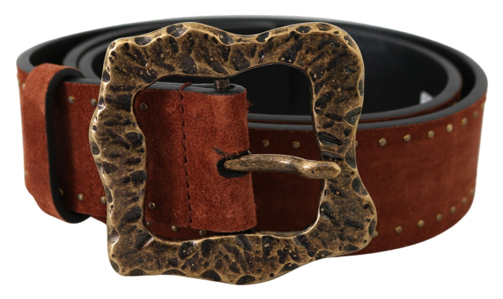 Dolce & Gabbana Brown Suede Leather Studded Baroque Belt by Dolce & Gabbana
