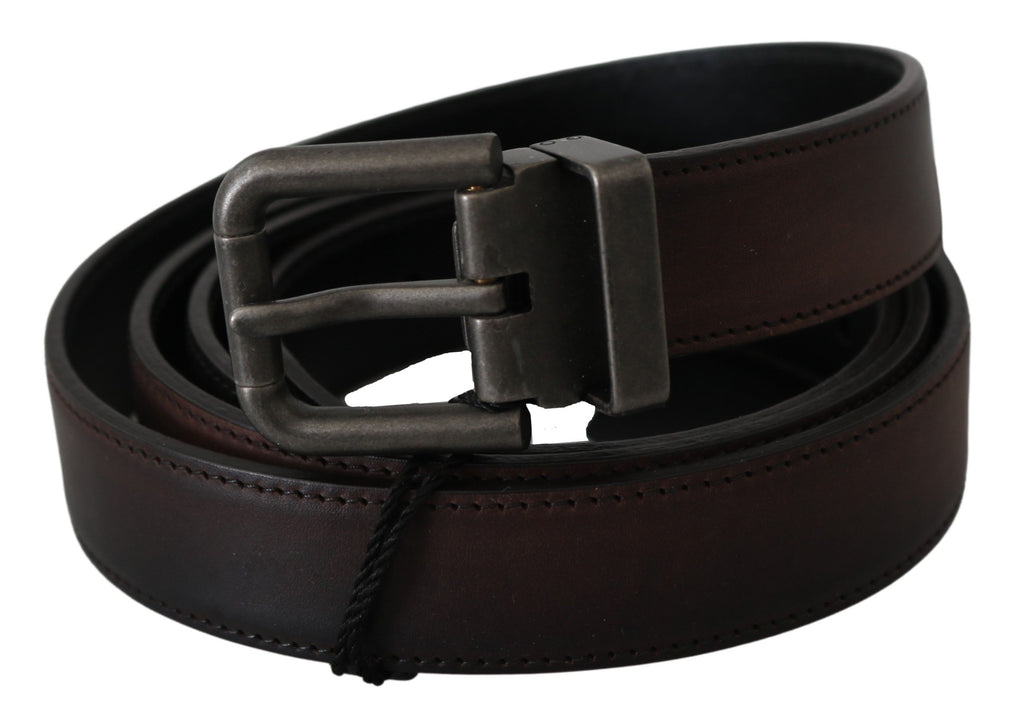 Dolce & Gabbana Solid Brown Leather Gray Buckle Belt by Dolce & Gabbana
