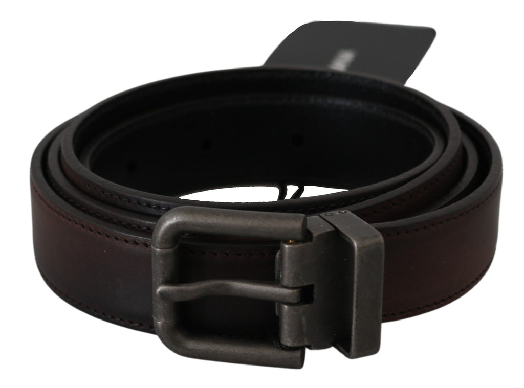 Dolce & Gabbana Solid Brown Leather Gray Buckle Belt by Dolce & Gabbana