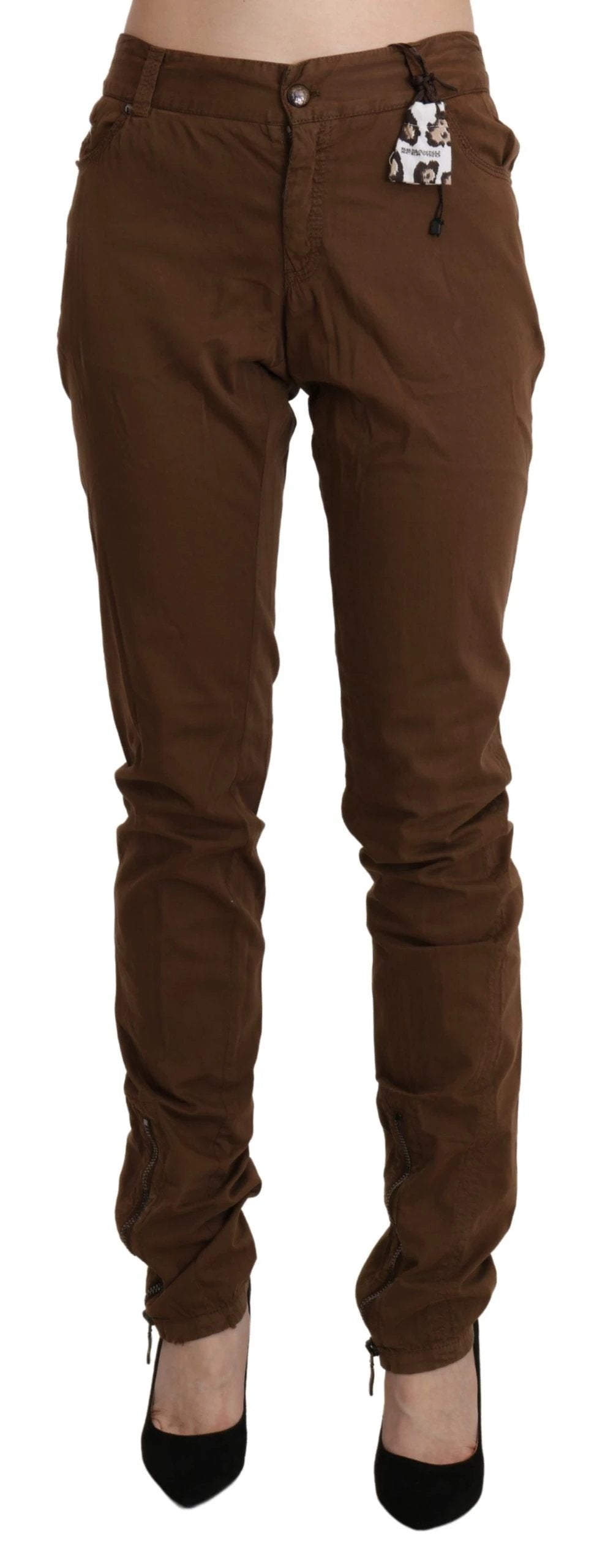 Ermanno Scervino Brown High Waist Skinny Trouser Cotton Pants by Ermanno Scervino