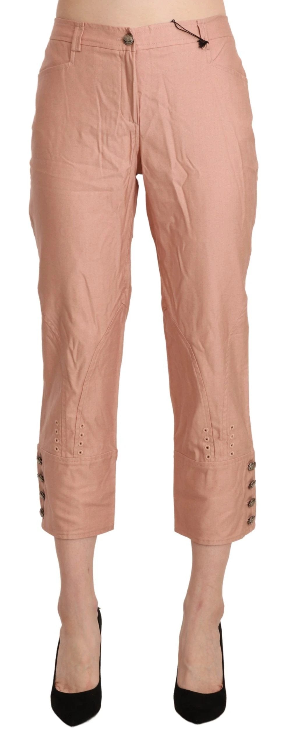 Ermanno Scervino Cotton Pink High Waist Cropped Trouser Pants by Ermanno Scervino