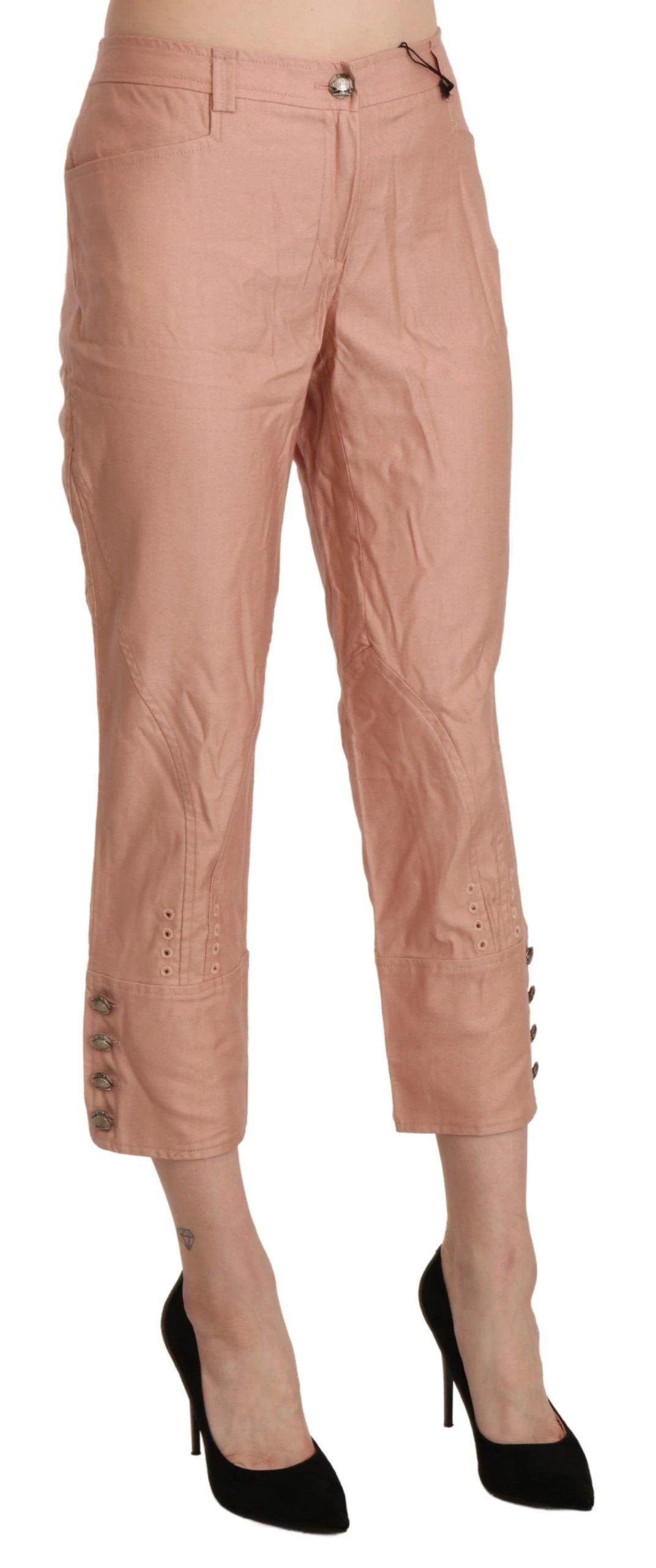 Ermanno Scervino Cotton Pink High Waist Cropped Trouser Pants by Ermanno Scervino