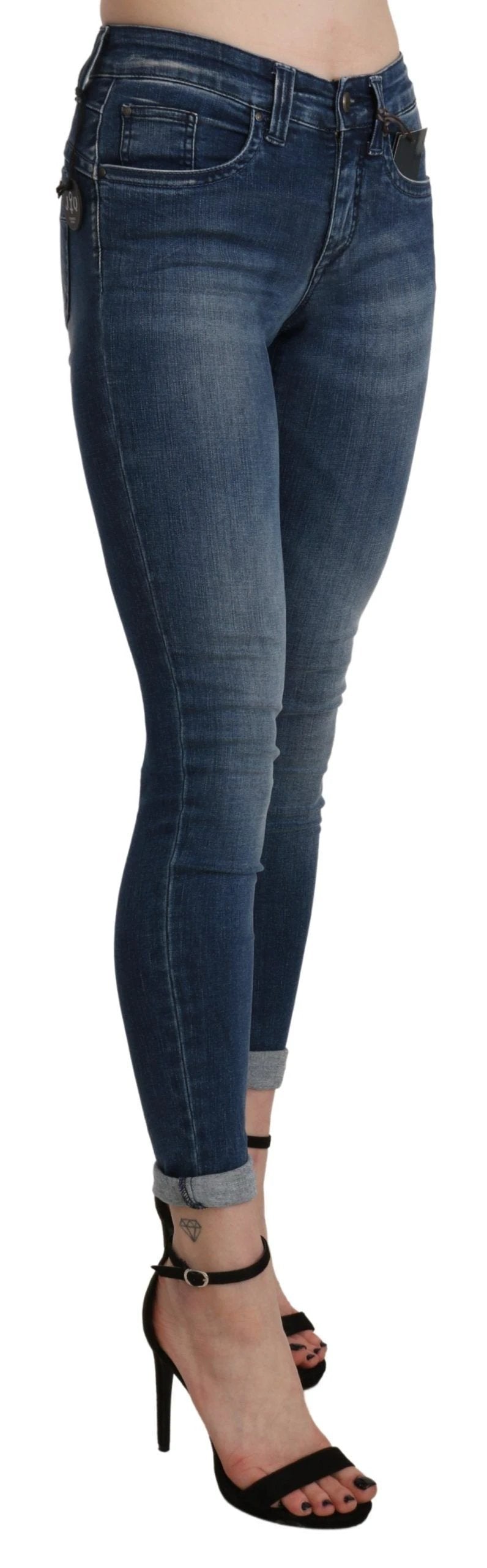 Ermanno Scervino Blue Washed High Waist Skinny Cropped Cotton Jeans by Ermanno Scervino