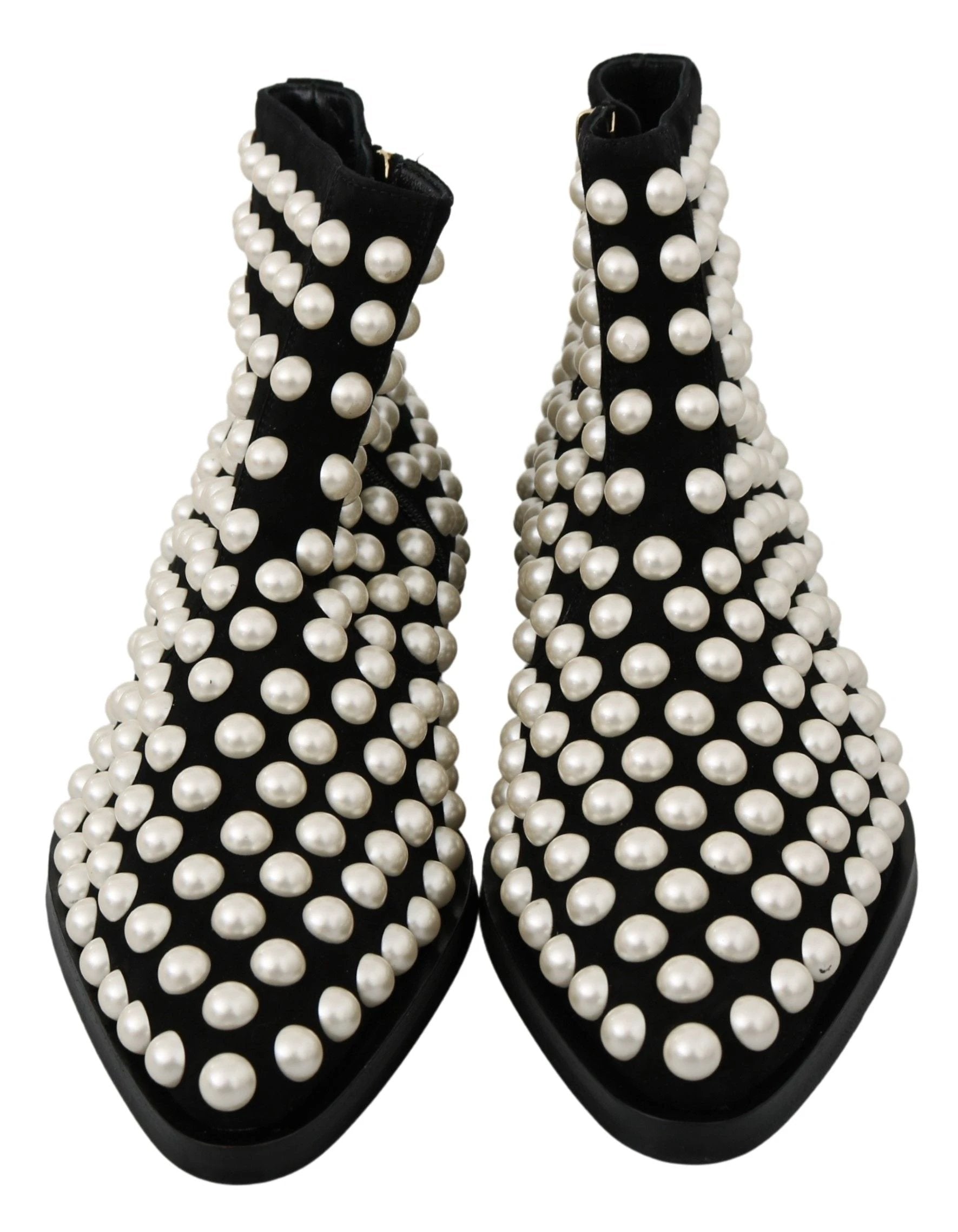 Dolce & Gabbana Black Suede Pearl Studs Boots Shoes by Dolce & Gabbana