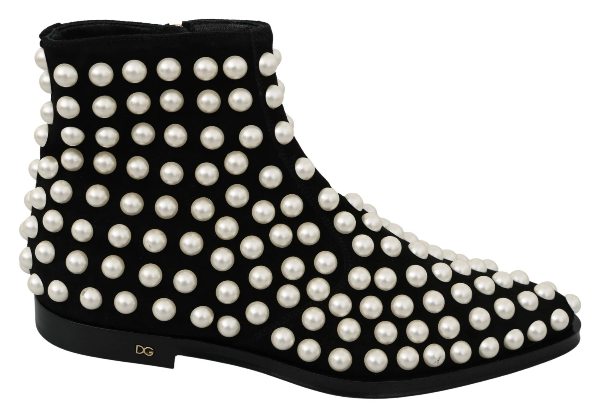 Dolce & Gabbana Black Suede Pearl Studs Boots Shoes by Dolce & Gabbana