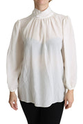 Dolce & Gabbana White Silk Pussy Bow Long Sleeved Top Blouse by Dolce & Gabbana