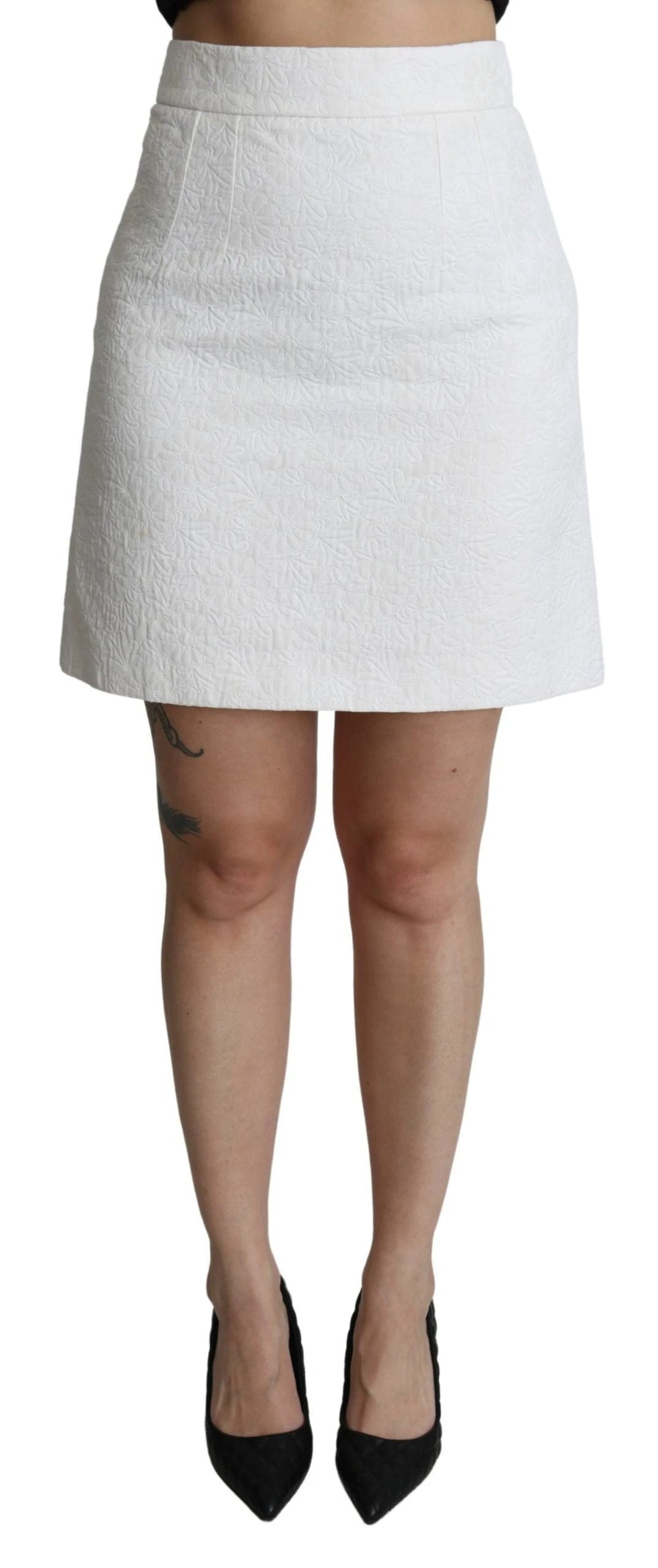 Dolce & Gabbana White Floral High Waist Mini Brocade Skirt by Dolce & Gabbana
