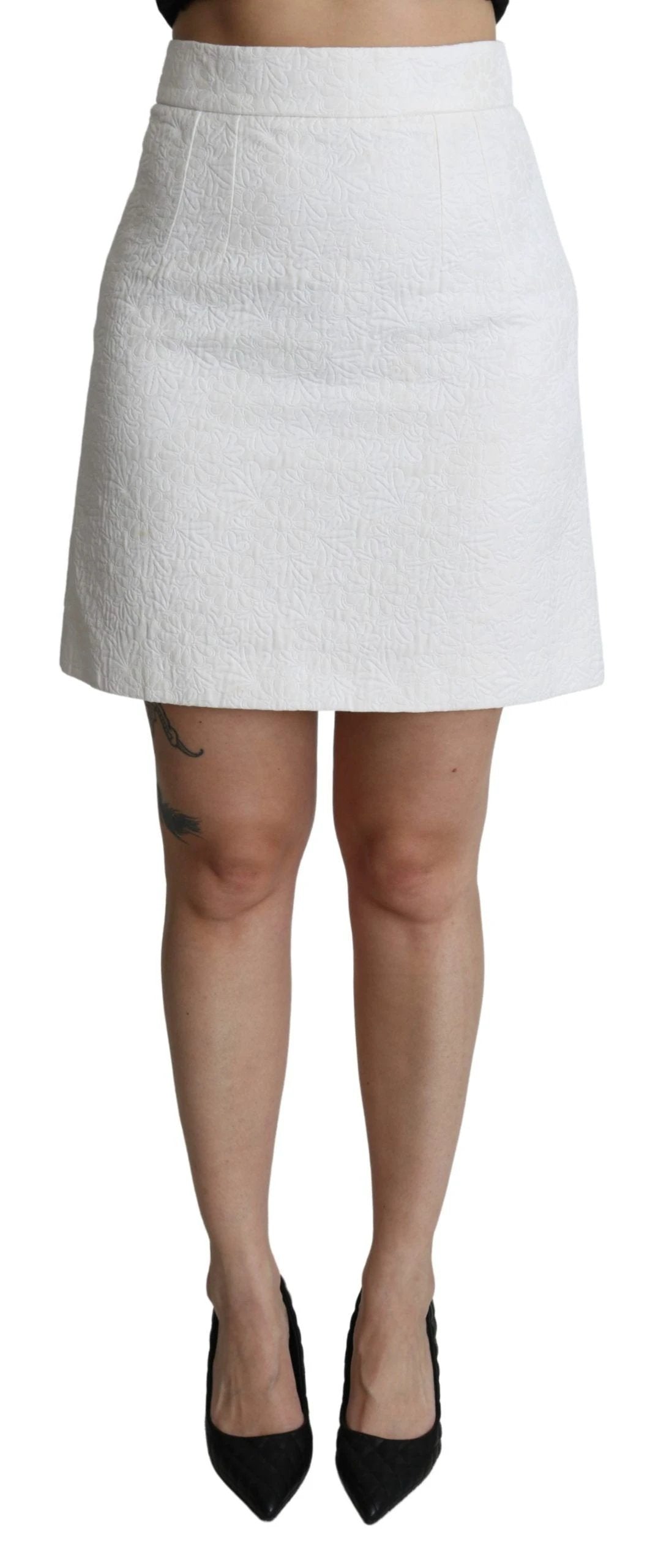 Dolce & Gabbana White Floral High Waist Mini Brocade Skirt by Dolce & Gabbana