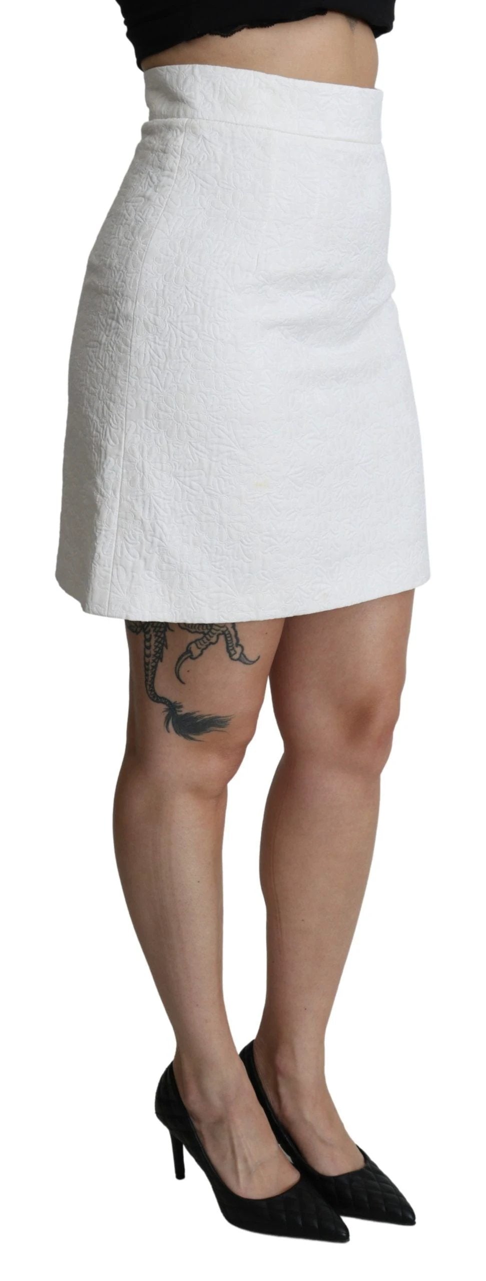 Dolce & Gabbana White Floral High Waist Mini Brocade Skirt by Dolce & Gabbana