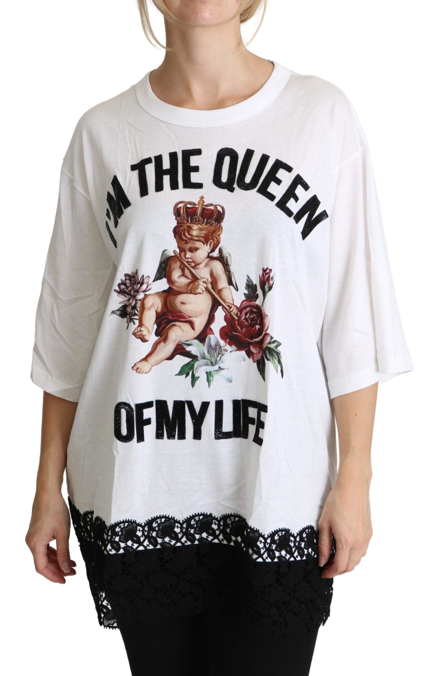 Dolce & Gabbana White Angel Print Cotton Round Neck Shirt Tops by Dolce & Gabbana