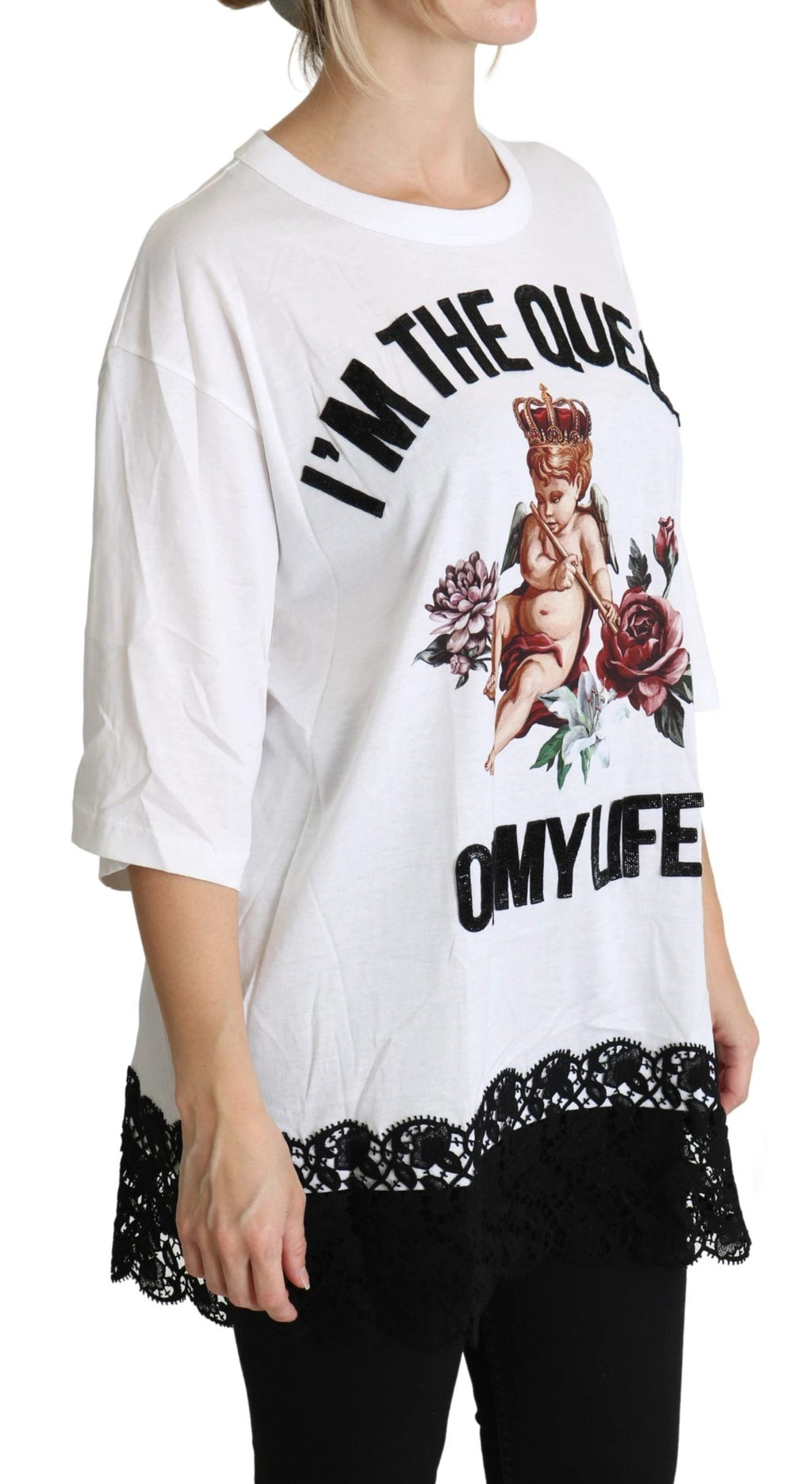 Dolce & Gabbana White Angel Print Cotton Round Neck Shirt Tops by Dolce & Gabbana