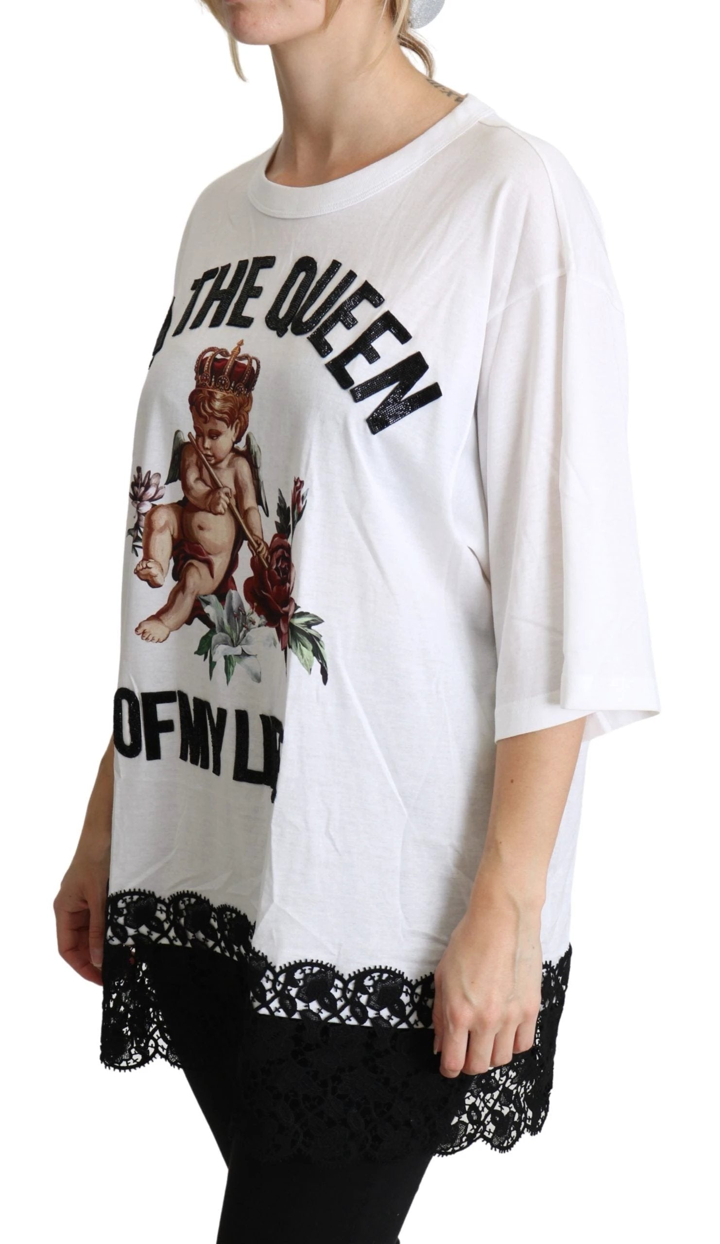Dolce & Gabbana White Angel Print Cotton Round Neck Shirt Tops by Dolce & Gabbana