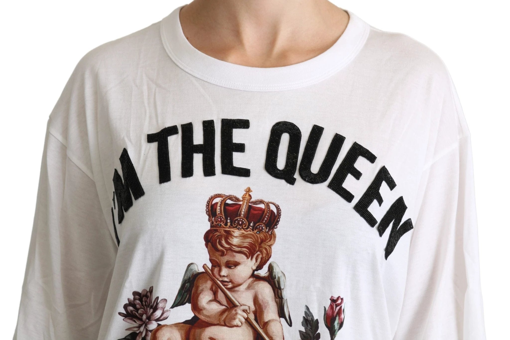 Dolce & Gabbana White Angel Print Cotton Round Neck Shirt Tops by Dolce & Gabbana