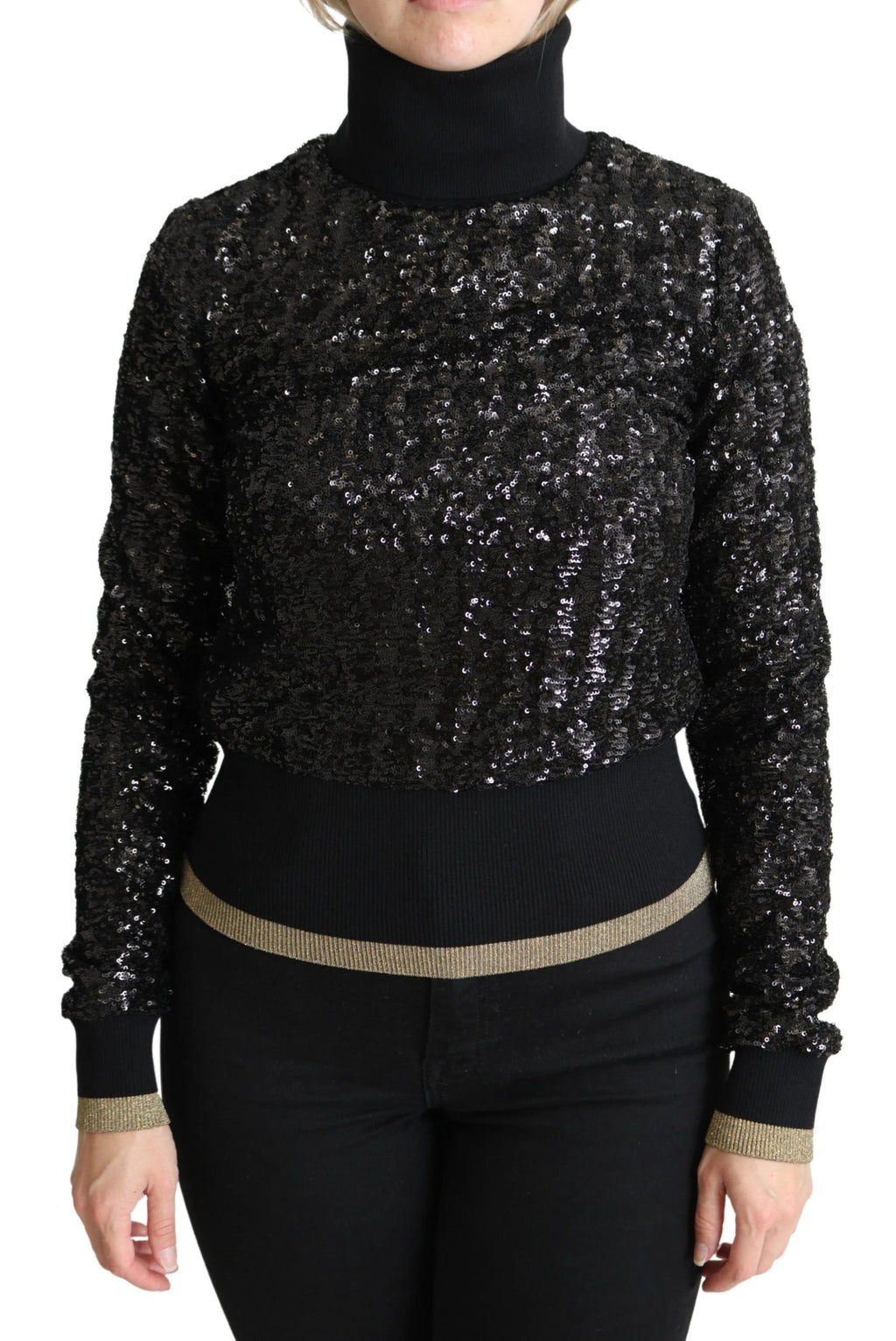Dolce & Gabbana Black Sequined Knitted Turtle Neck Sweater by Dolce & Gabbana